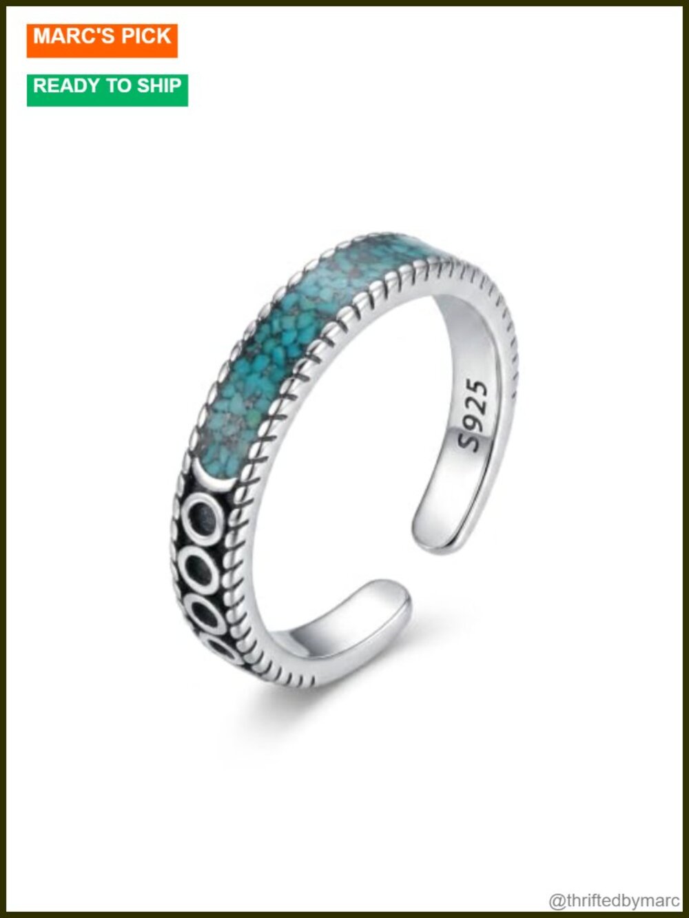 Genuine Turquoise Toe Ring 925 Sterling Silver Adjustable Open Boho Jewelry